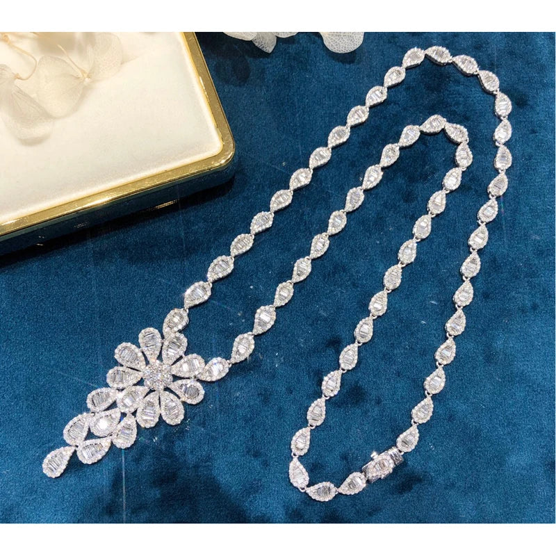 Aazuo 18K Jewelry Set Solid White Gold Real Natural Diamonds Luxury Big Necklace Earring Bracelet Gift For Woman Senior Party