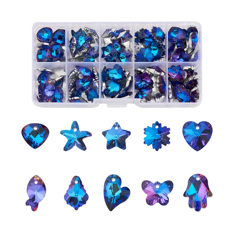 100Pcs Glass Rhinestone Pendants Heart Star Charms For Women DIY Necklaces Bracelets Dangle Earrings Jewelry Making Accessories