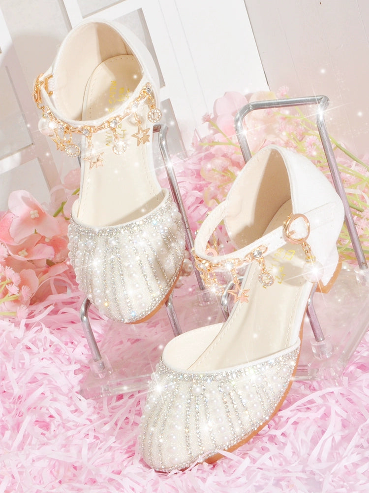 White Soft Bottom Female Student Catwalk Princess Shoes with Heel