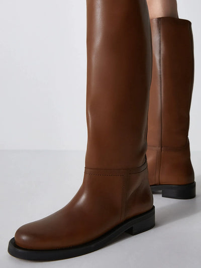 Retro Brown below the Knee Chunky Heel Slim-Fit Thigh-High Boots