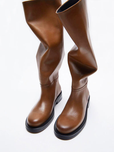 Zakq Brown Color 1 Pedal Big Tube Circumference Platform Knee-High Boots