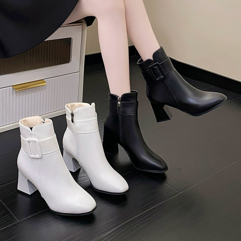 British Style High Heels Autumn and Winter Short Boots