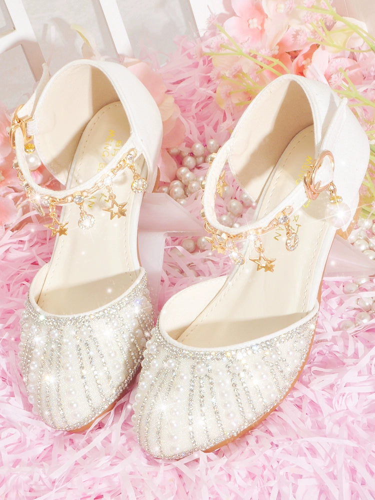 White Soft Bottom Female Student Catwalk Princess Shoes with Heel