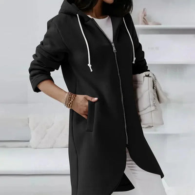 2024 Autumn Casual Women Long Hoodies Sweatshirt Coat Zip Up Outerwears Hooded Jacket Winter Pockets Outwear Female Warm Tops