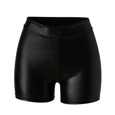 Women's Sexy Tight Leather Pants Shorts Fashion Black Slim Fit Package Hip Patent Leather Shorts High Waist Mini Leather Shorts