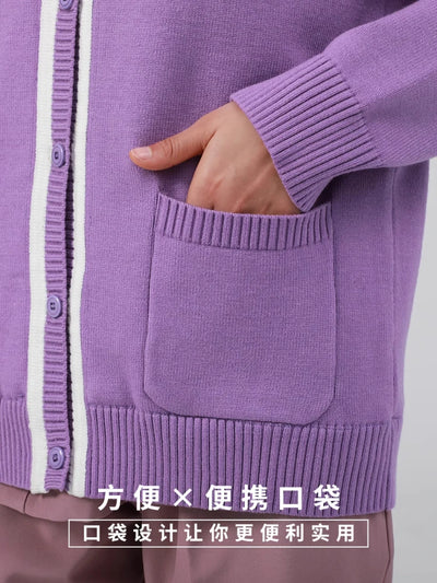 2023 autumn and winter new nurse sweater cardigan coat sweater women's sweater with velvet thickened warm purple