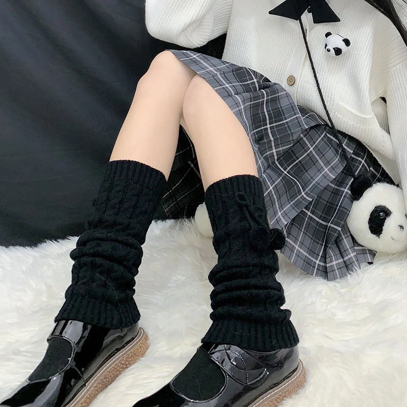 Harajuku Japanese Lolita Leg Warmers Women Gothic Knit Long Socks Leggings Gaiters Knee Goth Winter Cuff Ankle Heap Socks Y2K