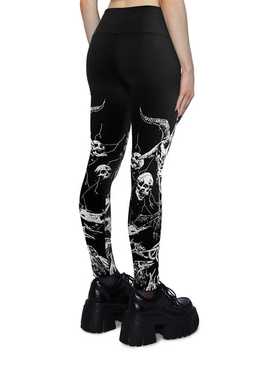 High Waist Bull Horn Skull Silk Screen Printed Women Pants Fitness Running Leggings Casual Fitting Yoga Pants Purchasing Agent