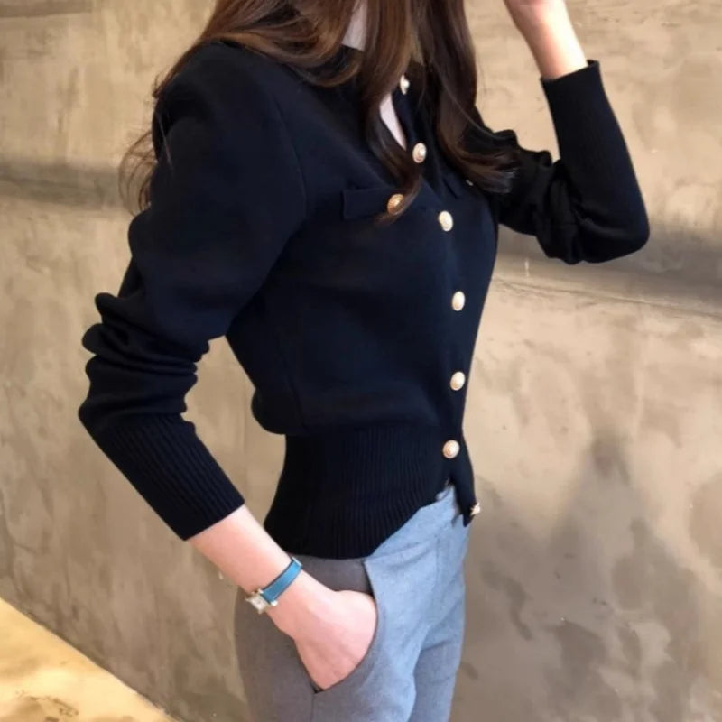 Autumn Long Sleeve Fashion Women Cardigans Sweater Knitted Coat Short Casual Single Breasted Korean Slim Chic Ladies Tops 7845