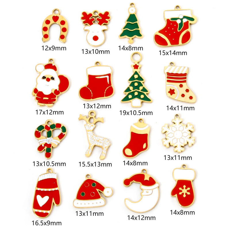 1pc Christmas Stainless Steel Charms Gold Color Christmas Elk Santa Claus Multicolor Enamel Pendant DIY Women Necklace Jewelry