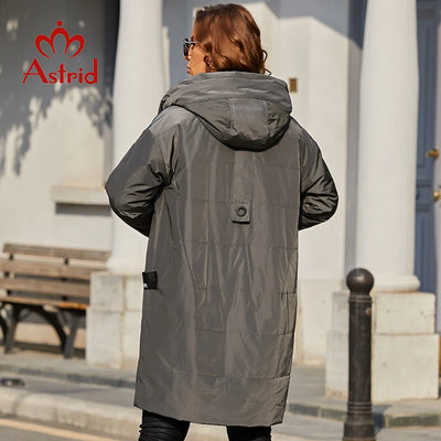 Astrid 2022 Spring Women Parkas Plus Size Long Loose Padded Down Coats Hooded Women's Jacket Fashion Outerwear Quilted AM-7561