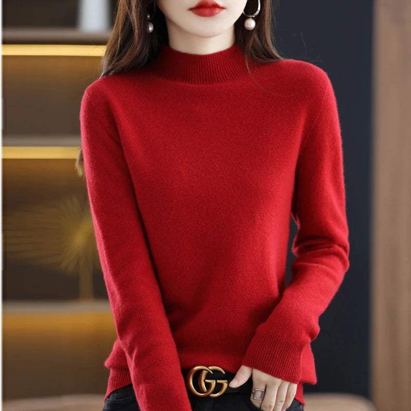 100% Pure Wool Half-neck Pullover In Autumn And Winter New Cashmere Sweater Women&