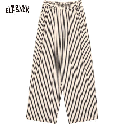 ELFSACK 2024 summer new arrival Polka dot stripes loose slim lazy style casual straight wide leg pants for women