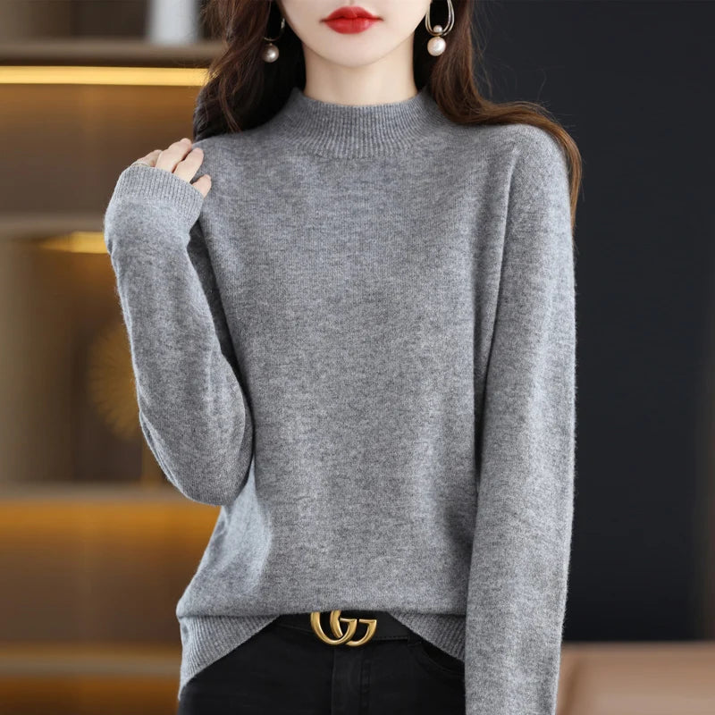 100% Pure Wool Half-neck Pullover In Autumn And Winter New Cashmere Sweater Women&