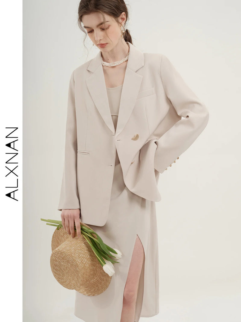 ALXNAN Women Blazers 2024 Spring New Elegant Leisure Solid Long Sleeved Fashion Luxury Loose Fit Coat Women&