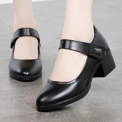 Women's Single Shoes 2023 Summer Breathable Women Pumps Coarse Heel Soft Bottom Work Shoes Casual Comfortable Black Heels Shoes