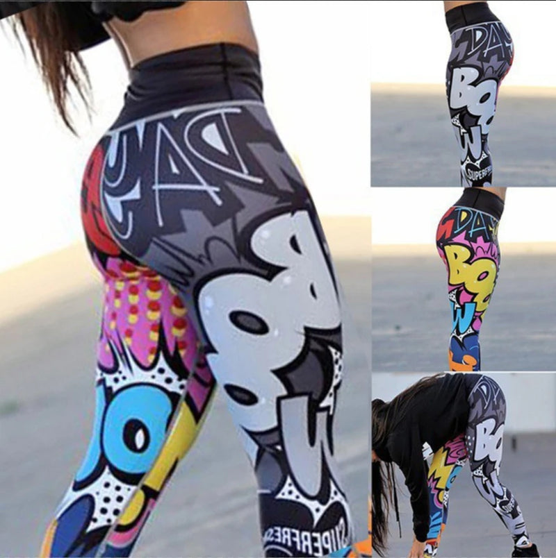 Cartoon Monsters print hipped high-waisted yoga pants leggings for women