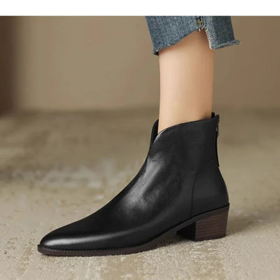 2024 New Autumn Genuine Leather Ankle Boots Pointed Toe Women Boots Retro Short Boots Women Shoes Winter Retro Chelsea Boots