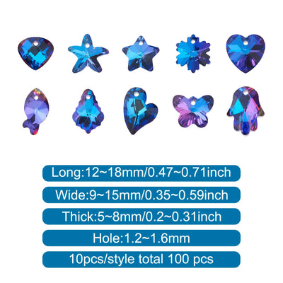 100Pcs Glass Rhinestone Pendants Heart Star Charms For Women DIY Necklaces Bracelets Dangle Earrings Jewelry Making Accessories