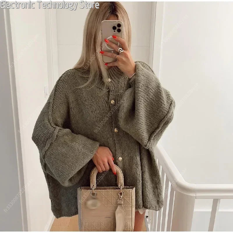 Casual Cardigan Women Sweater Loose Single Breasted O-neck Fashion Sweaters 2024 Autumn Office Female All-match Top Coat