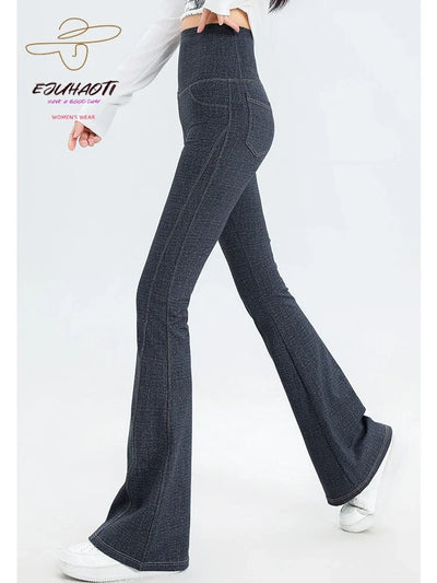 2024 Denim Women's Pants Micro Flared High Waist Abdomen Leggings New in Summer Stretch Sports Fitness Yoga Casual Pants Jeans