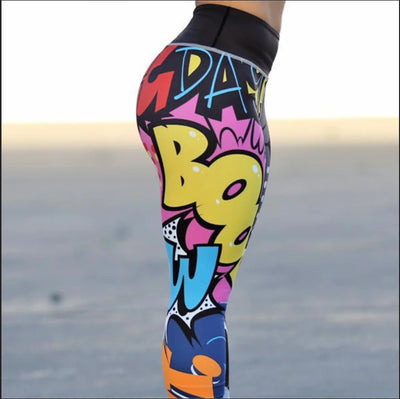 Cartoon Monsters print hipped high-waisted yoga pants leggings for women