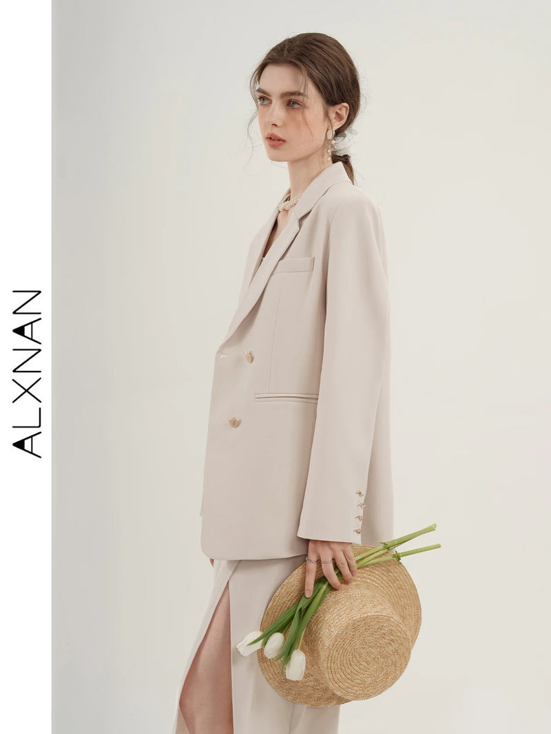 ALXNAN Women Blazers 2024 Spring New Elegant Leisure Solid Long Sleeved Fashion Luxury Loose Fit Coat Women&