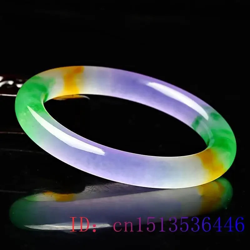 Colour Jade Bangle Bracelet Tricolor Natural Jewelry Charm Amulet Fashion Jadeite Carved Woman Chinese Gifts 54-64mm