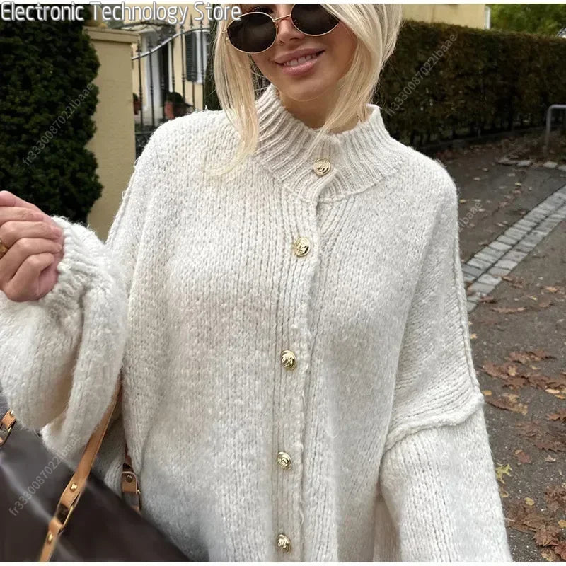 Casual Cardigan Women Sweater Loose Single Breasted O-neck Fashion Sweaters 2024 Autumn Office Female All-match Top Coat