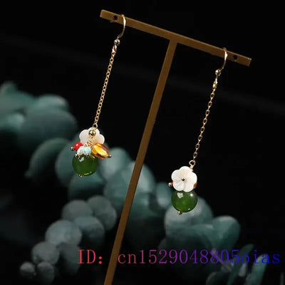 Green Jade Flower Earrings Natural Amulet Crystal Gemstone Gifts Zircon Jewelry 925 Silver Women Charm Chalcedony Fashion