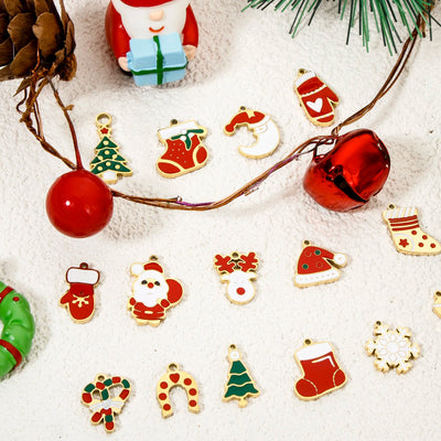 1pc Christmas Stainless Steel Charms Gold Color Christmas Elk Santa Claus Multicolor Enamel Pendant DIY Women Necklace Jewelry