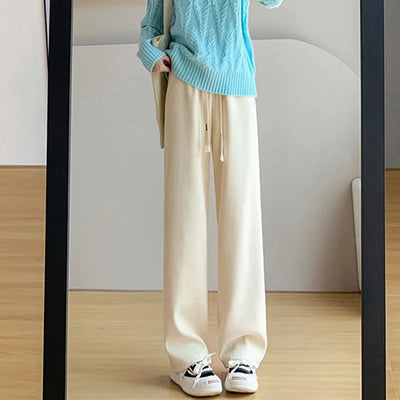 2023 Casual Women Corduroy Long Pants Autumn Winter High Waist Wide Leg Pants Thick Female Long Pants Trousers