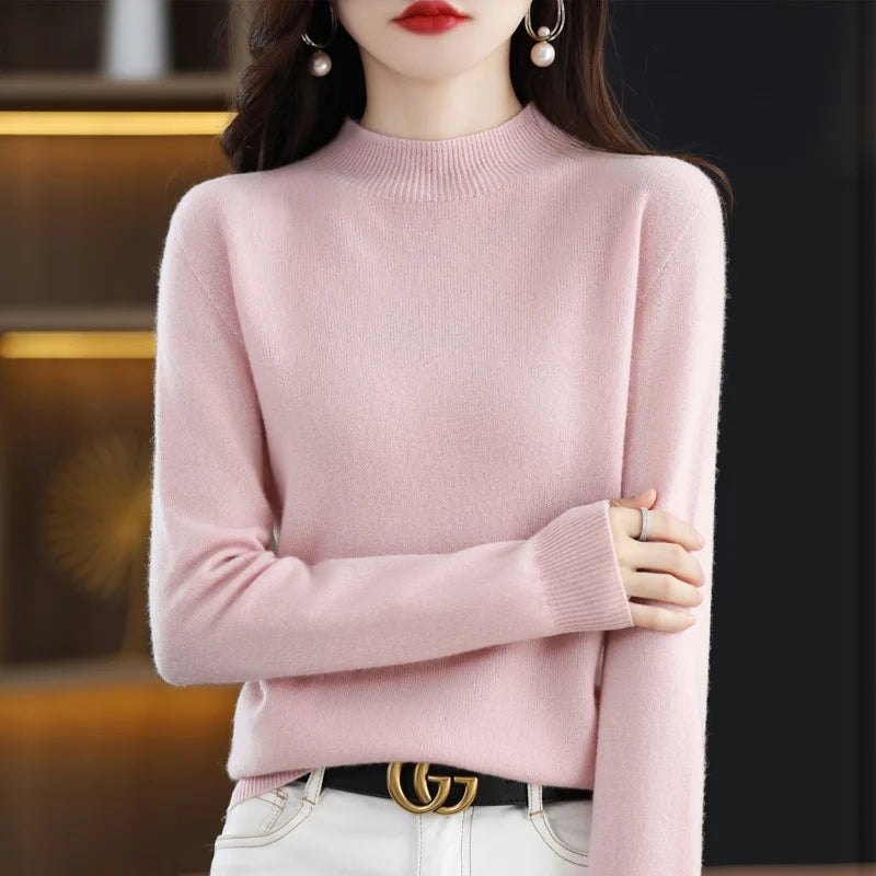 100% Pure Wool Half-neck Pullover In Autumn And Winter New Cashmere Sweater Women&