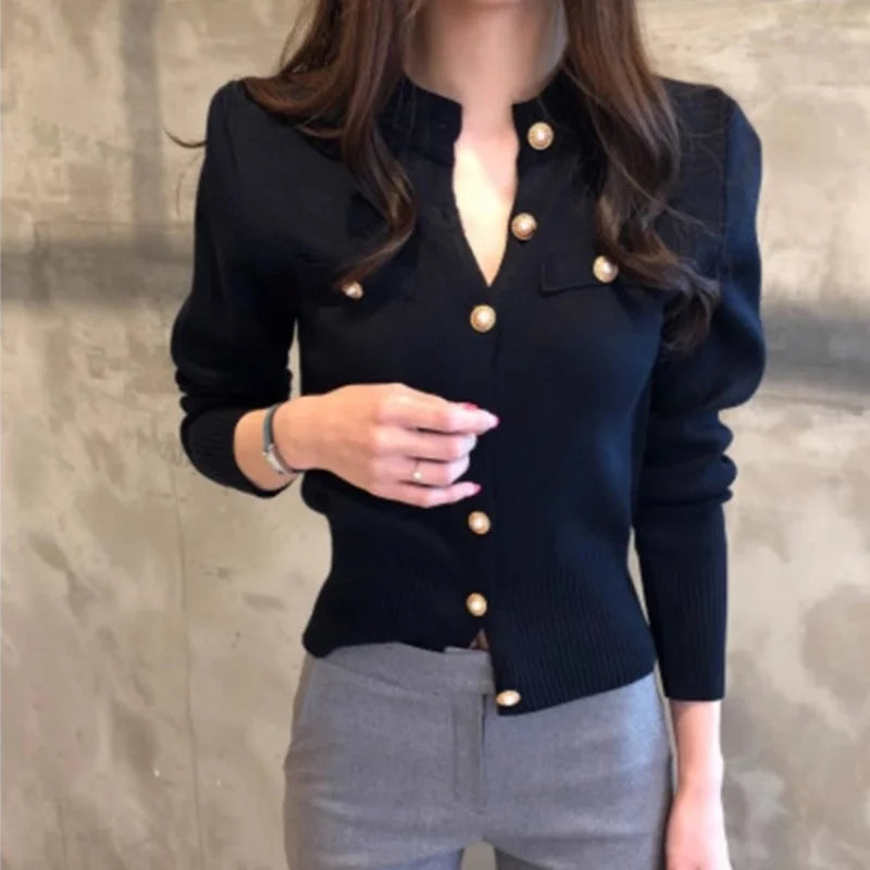 Autumn Long Sleeve Fashion Women Cardigans Sweater Knitted Coat Short Casual Single Breasted Korean Slim Chic Ladies Tops 7845