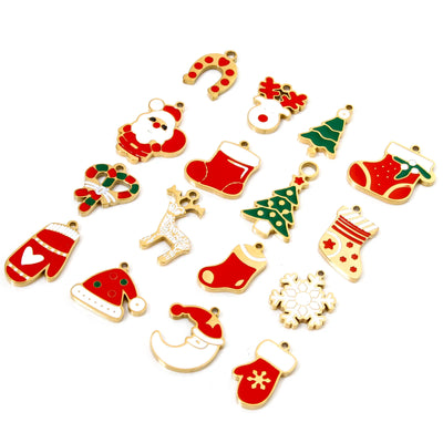 1pc Christmas Stainless Steel Charms Gold Color Christmas Elk Santa Claus Multicolor Enamel Pendant DIY Women Necklace Jewelry