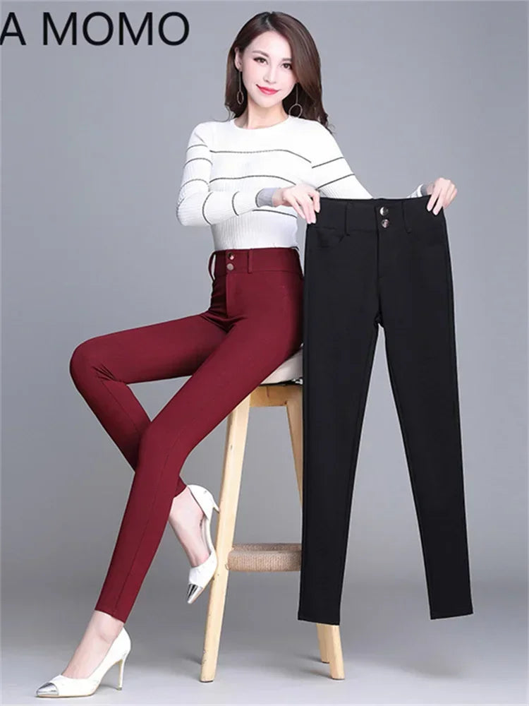 2022 New Fashion High Waist Autumn Winter Women Thick Warm Elastic Pants Quality S-5XL Trousers Tight Type Pencil Pants