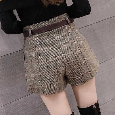 2024 New Wide Leg Fashion Women's Cargo Shorts Casual Streetwear Shorts for Women Shorts Female Warm High Waist Plaid V5