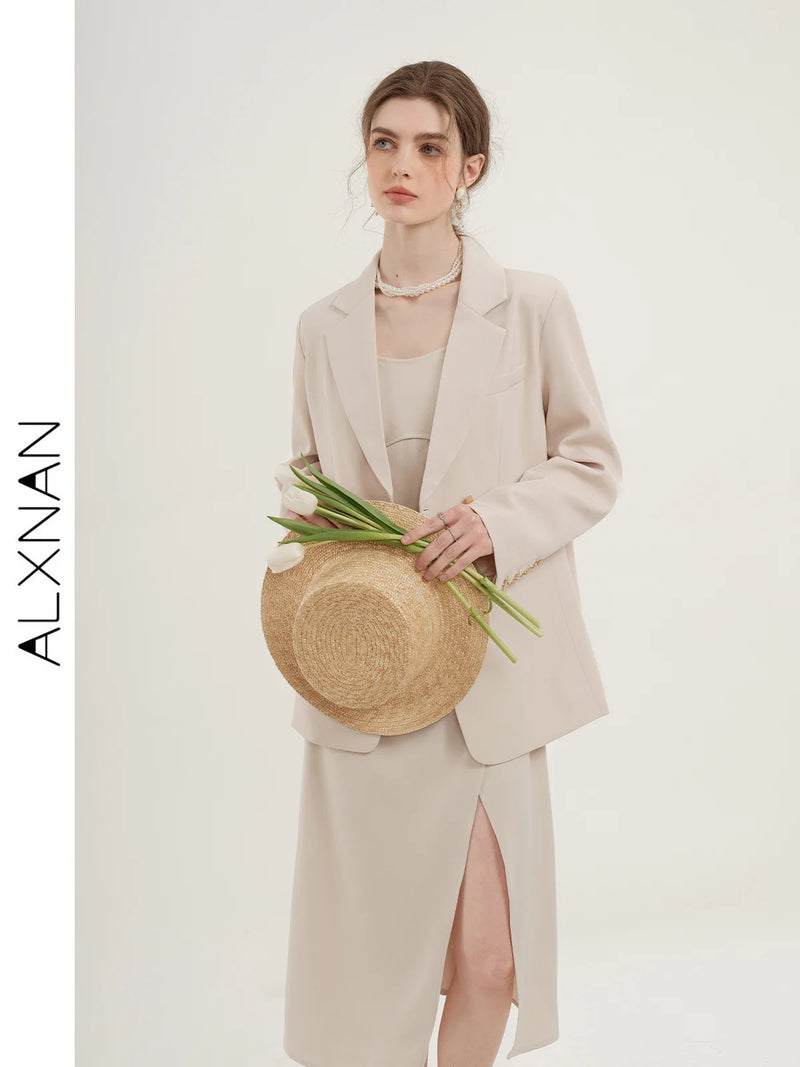 ALXNAN Women Blazers 2024 Spring New Elegant Leisure Solid Long Sleeved Fashion Luxury Loose Fit Coat Women&