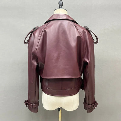 2023 Leather Jackets Women's Genuine Sheepskin Jacket Cropped Coat Short Real Leather Coat FG5796