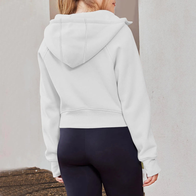 Scuba Half Zip Hoodie Womens Fall Winter Cropped Sweatshirts Outfits Casual Hooded Pullover Tracksuit  Long Sleeved Jackets Coat