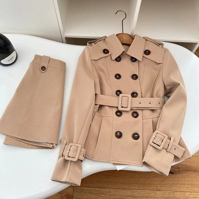 LUZHEN Elegant Slim Double Breasted Solid Color Blazer Coat Women's Fashion Mini Skirt Social Two-piece Sets 2024 Autumn AA1821