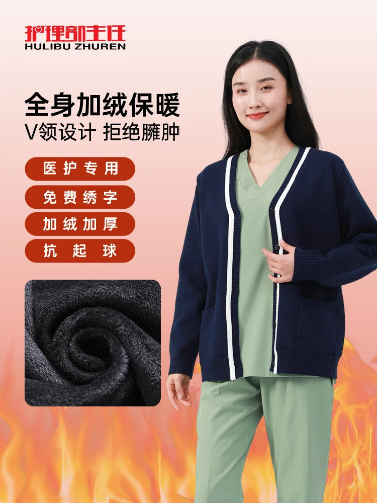 2023 autumn and winter new nurse sweater cardigan coat sweater women&