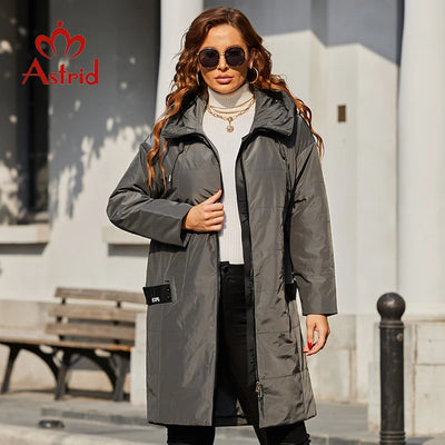 Astrid 2022 Spring Women Parkas Plus Size Long Loose Padded Down Coats Hooded Women's Jacket Fashion Outerwear Quilted AM-7561