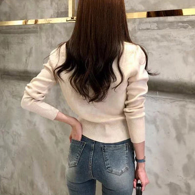 Autumn Long Sleeve Fashion Women Cardigans Sweater Knitted Coat Short Casual Single Breasted Korean Slim Chic Ladies Tops 17375