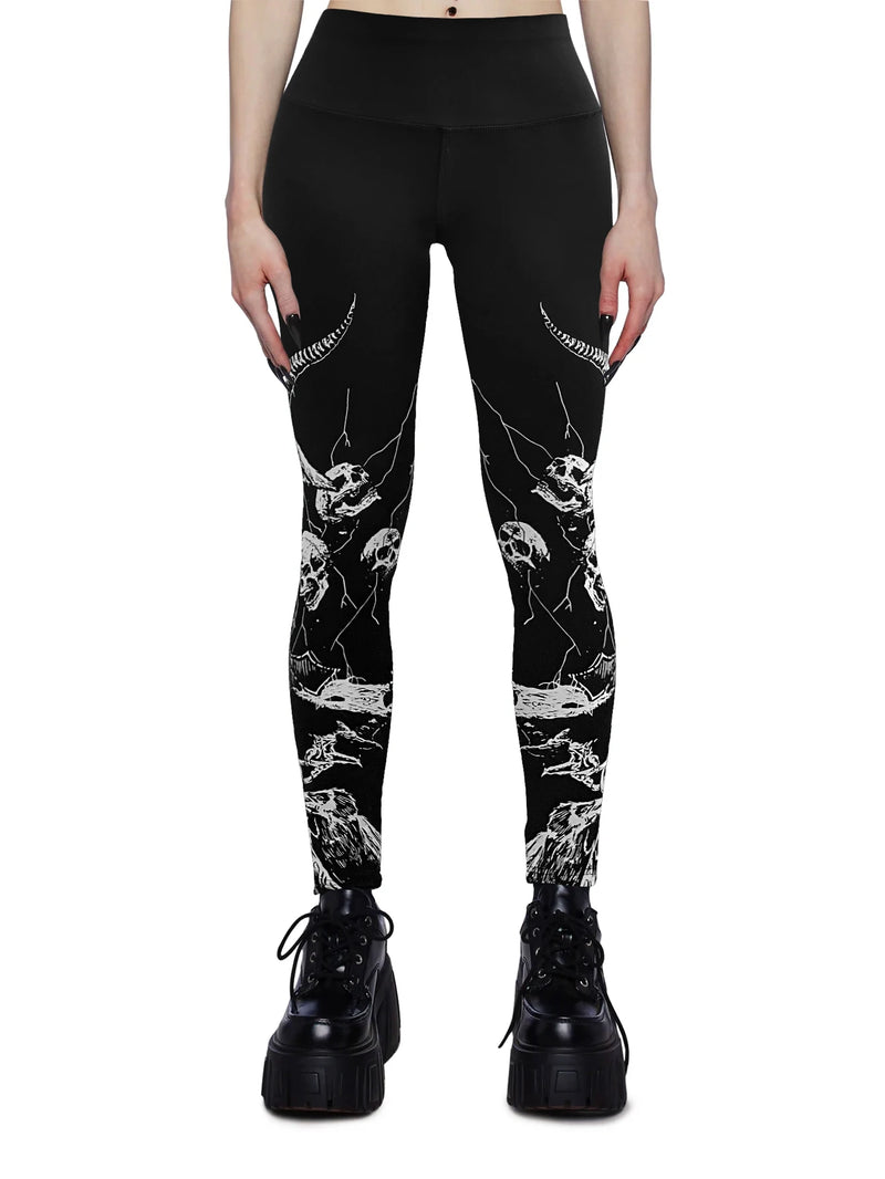 High Waist Bull Horn Skull Silk Screen Printed Women Pants Fitness Running Leggings Casual Fitting Yoga Pants Purchasing Agent