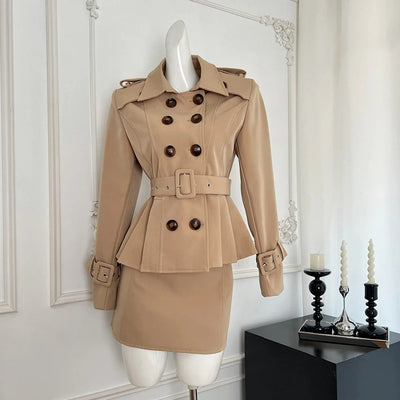 LUZHEN Elegant Slim Double Breasted Solid Color Blazer Coat Women's Fashion Mini Skirt Social Two-piece Sets 2024 Autumn AA1821