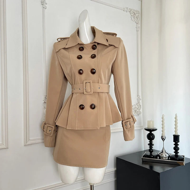 LUZHEN Elegant Slim Double Breasted Solid Color Blazer Coat Women&