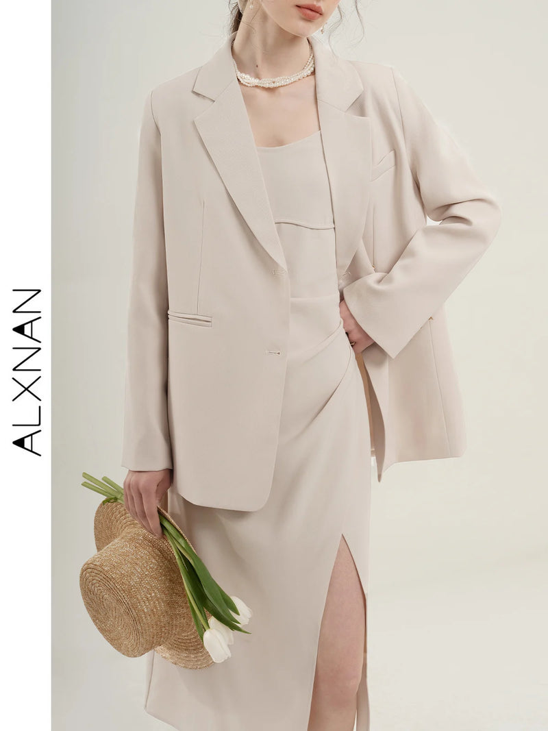 ALXNAN Women Blazers 2024 Spring New Elegant Leisure Solid Long Sleeved Fashion Luxury Loose Fit Coat Women&