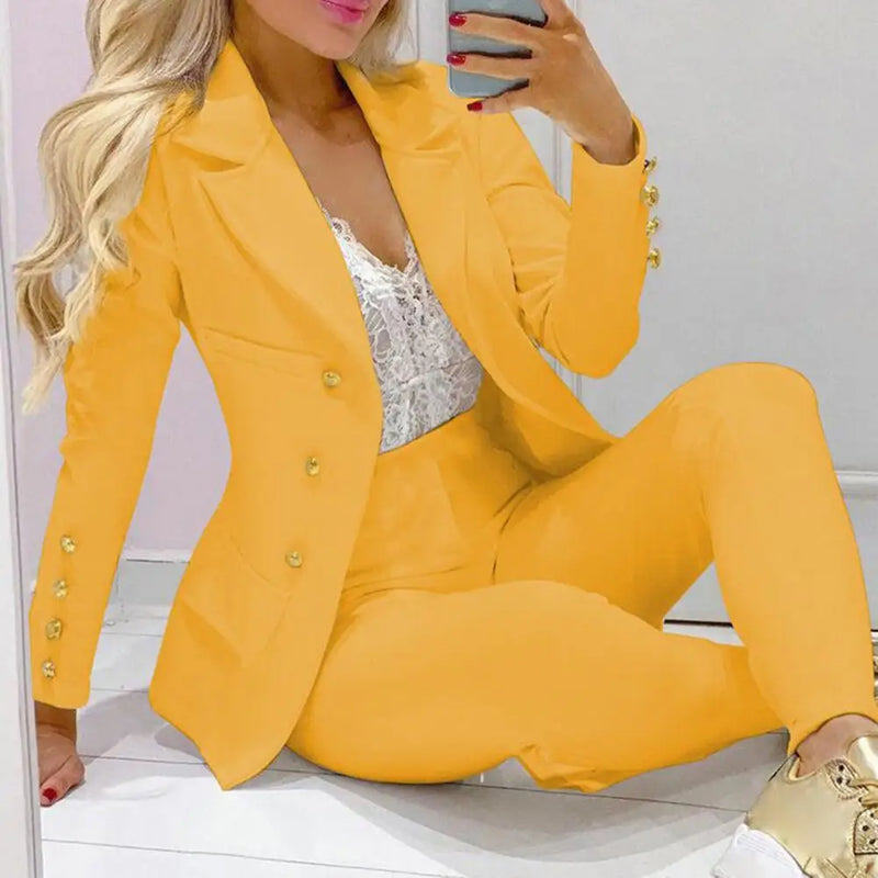 2024 Spring Autumn Two Piece Set Women Office Tracksuits For Ladies Outfits Lapel Collar Blazer Suit Pants Set