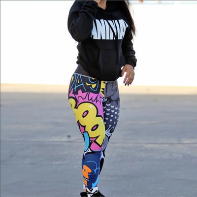 Cartoon Monsters print hipped high-waisted yoga pants leggings for women